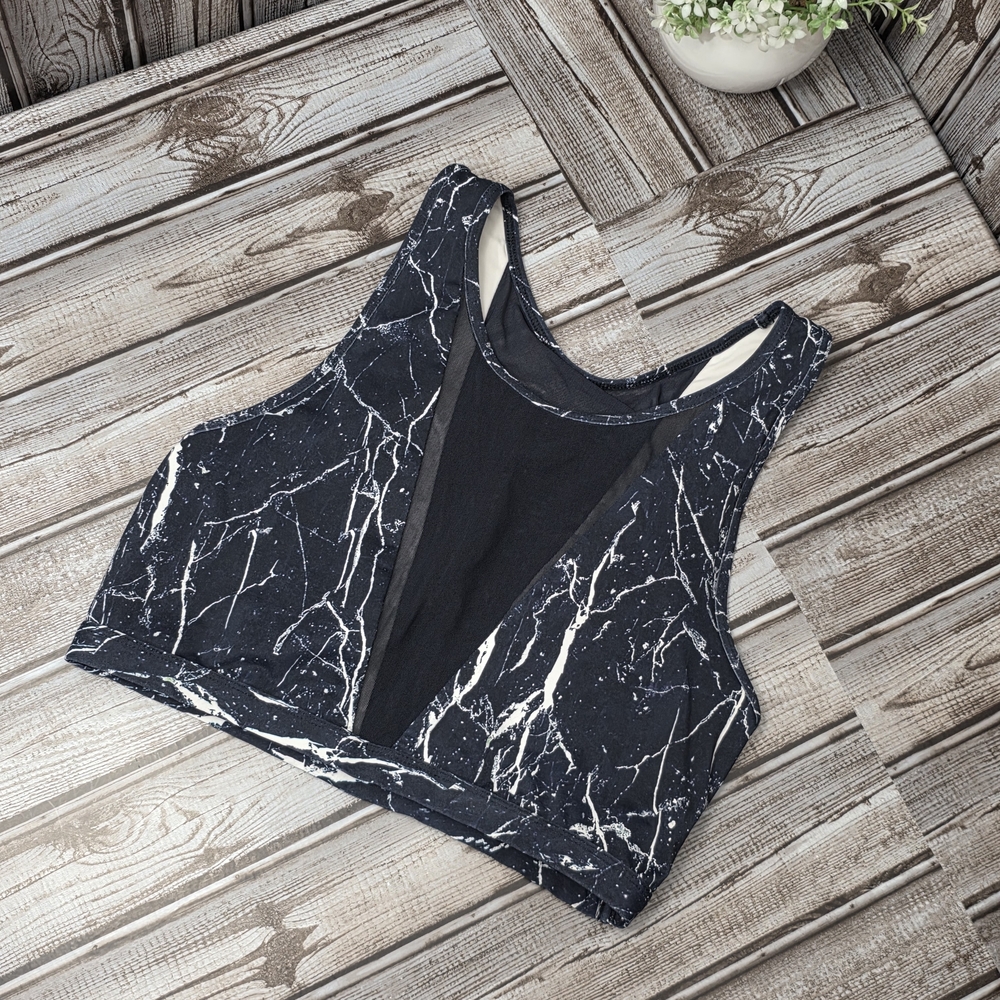 Varley Black and White Marble Crop Top